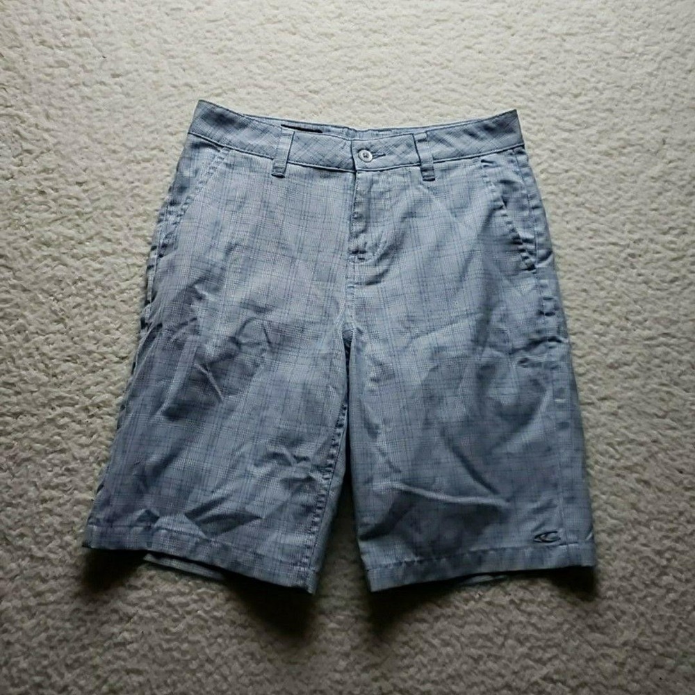O'Neill Shorts Mens 26 Blue Check Microfiber Polyester Chino Casual Summer